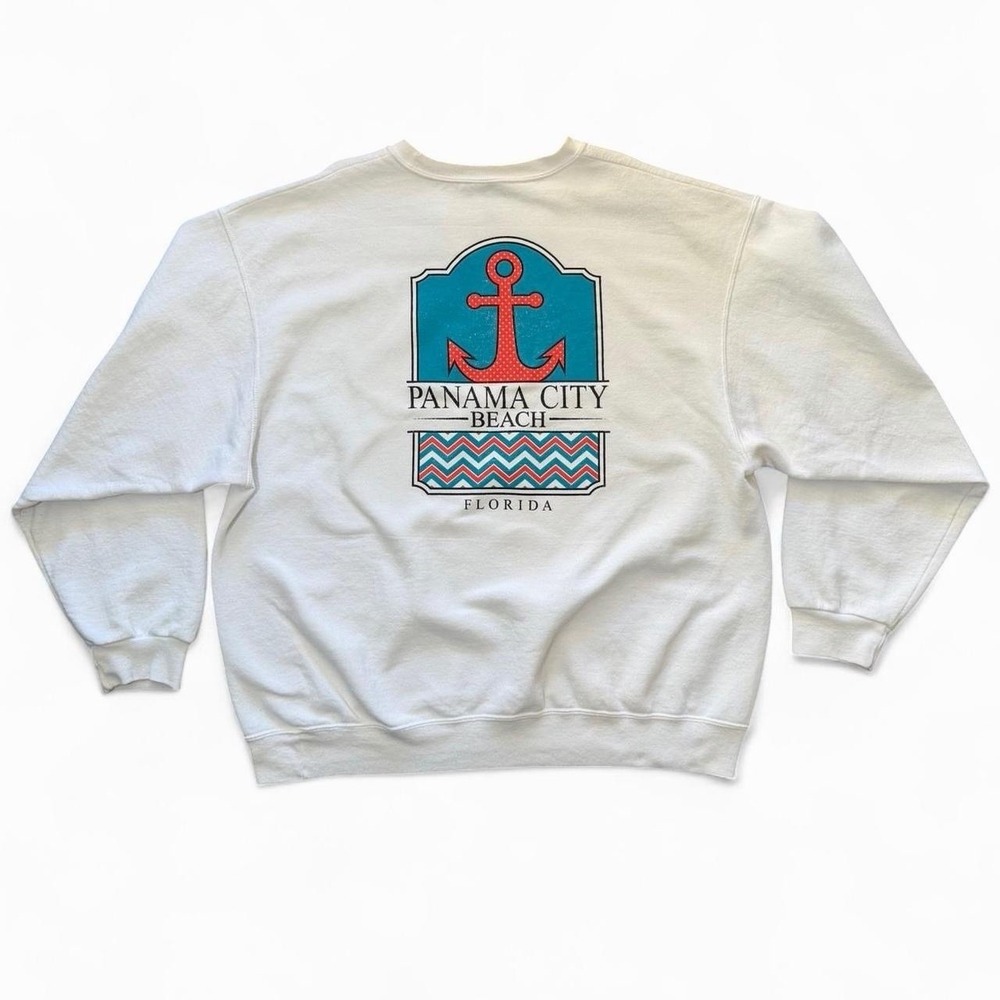 Vintage 90s Panama Beach Florida Retro Graphic Pullover Crewneck Sweater XL